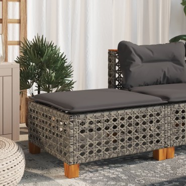 vidaXL Υποπόδιο Κήπου Γκρι 63,5x56x32cm Συνθετικό Ρατάν με Μαξιλάρι 1 τεμ.