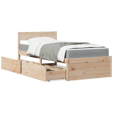 vidaXL Κρεβάτι με Συρτάρια και Στρώμα 90x200cm Μασίφ Ξύλο Πεύκου 1 τεμ. - Μονό