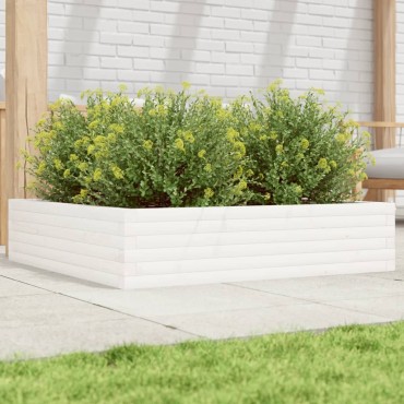 vidaXL Ζαρντινιέρα Κήπου Λευκή 100x100x23 εκ. από Μασίφ Ξύλο Πεύκου