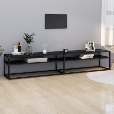 vidaXL Έπιπλο Τηλεόρασης Μαύρο Όψη Μαρμάρου 220x40x40,5cm Ψημένο Γυαλί