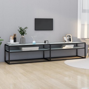 vidaXL Έπιπλο Τηλεόρασης Λευκό Όψη Μαρμάρου 200x40x40,5cm Ψημένο Γυαλί