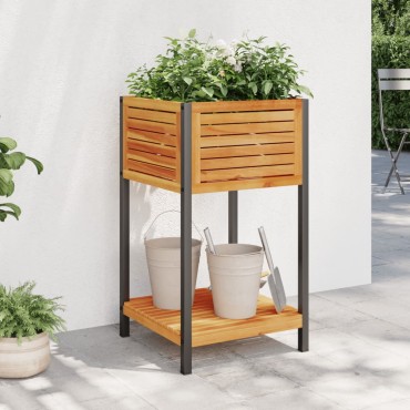 vidaXL Ζαρντινιέρα Κήπου με Ράφι 45x45x80 εκ. Μασίφ Ακακία/Ατσάλι