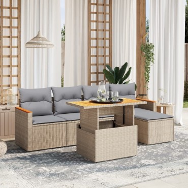 vidaXL Σετ Καναπέ Κήπου 6 τεμ. Μπεζ Συνθετικό Ρατάν με Μαξιλάρια 55x55cm