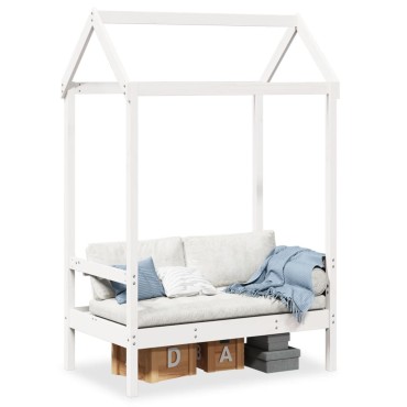 vidaXL Παγκάκι με Οροφή Λευκό 117,5x70x176,5cm από Μασίφ Ξύλο Πεύκου