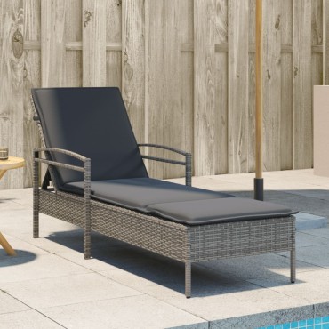 vidaXL Ξαπλώστρα Γκρι 63x200x81cm από Συνθετικό Ρατάν με Μαξιλάρι 1 τεμ.