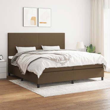 vidaXL Κρεβάτι Boxspring με Στρώμα Σκούρο Καφέ 200x200cm Υφασμάτινο 1 τεμ. - Διπλό