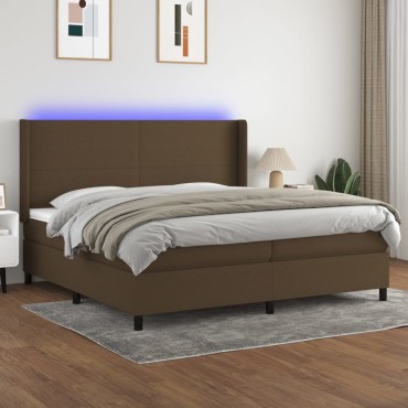 vidaXL Κρεβάτι Boxspring με Στρώμα & LED Σκ.Καφέ 200x200cm Υφασμάτινο 1 τεμ. - Διπλό