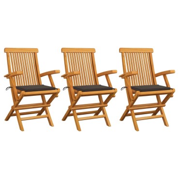 vidaXL Καρέκλες Κήπου 3 τεμ. από Μασίφ Ξύλο Teak με Taupe Μαξιλάρια 55x60x89cm