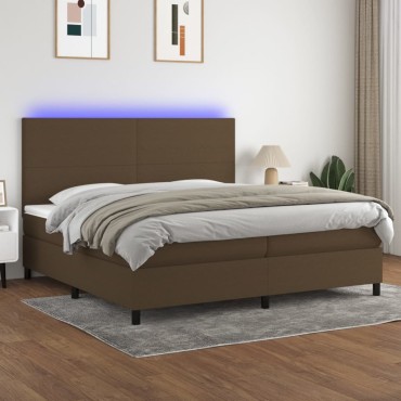 vidaXL Κρεβάτι Boxspring με Στρώμα & LED Σκ.Καφέ 200x200cm Υφασμάτινο 1 τεμ. - Διπλό