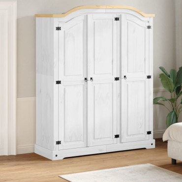 vidaXL Ντουλάπα Corona Λευκό 151,5x52x186cm από Μασίφ Ξύλο Πεύκου 1 τεμ.