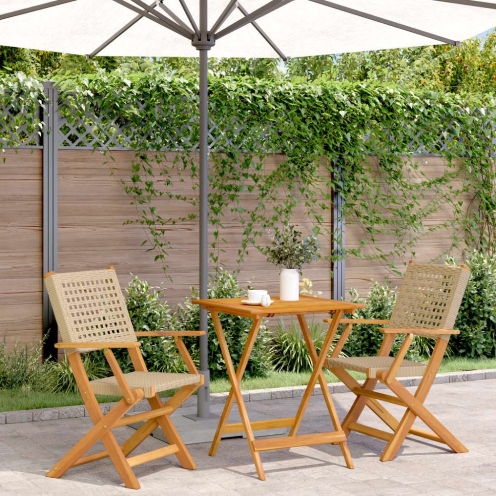 vidaXL Σετ Επίπλων Bistro 3 τεμ. Μπεζ Ρατάν/Μασίφ Ξύλο 40x38cm