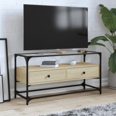 vidaXL Έπιπλο Τηλεόρασης Γυάλ Επιφάνεια Sonoma Δρυς 98x35x51cm Επ Ξύλο