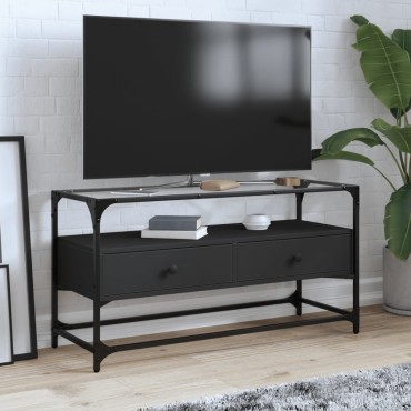 vidaXL Έπιπλο Τηλεόρασης Γυάλ Επιφάνεια Μαύρο 98x35x51cm Επ Ξύλο