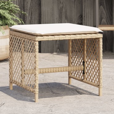 vidaXL Σκαμπό Κήπου 4 τεμ. Μπεζ 41x41x36cm Συνθ. Ρατάν με Μαξιλάρια
