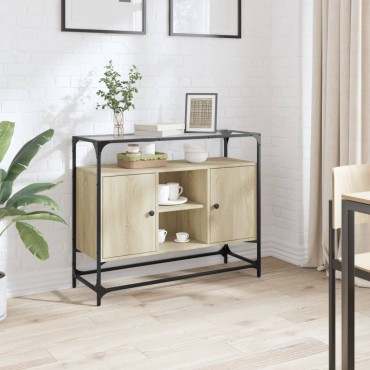 vidaXL Βοηθητικό Έπιπλο Γυάλ Επιφάνεια Sonoma Δρυς 98x35x81cm Επ Ξύλο 1 τεμ.
