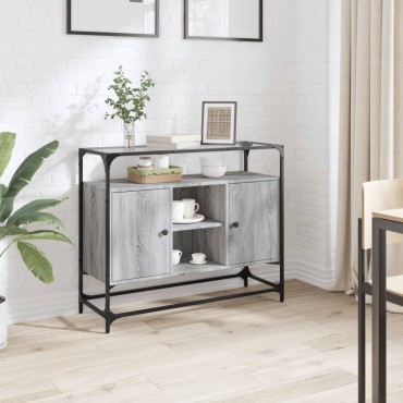 vidaXL Βοηθητικό Έπιπλο Γυάλ Επιφάνεια Γκρι Sonoma 98x35x81cm Επ Ξύλο 1 τεμ.