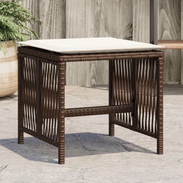 vidaXL Σκαμπό Κήπου 4 τεμ. Καφέ 41x41x36cm Συνθ. Ρατάν με Μαξιλάρια