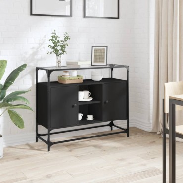 vidaXL Βοηθητικό Έπιπλο Γυάλ Επιφάνεια Μαύρο 98x35x81cm Επ Ξύλο 1 τεμ.