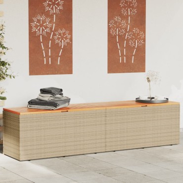 vidaXL Κουτί Αποθ. Κήπου Μπεζ 220x50x54cm Συνθ. Ρατάν/Μασίφ Ακακία