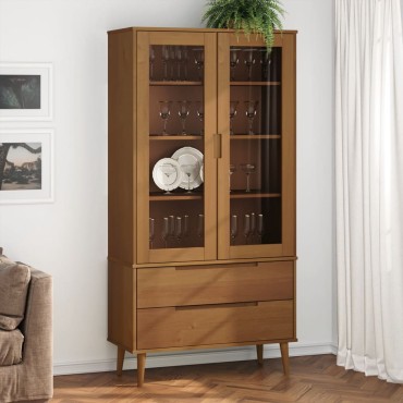 vidaXL Βιτρίνα MOLDE Καφέ 90x35x175cm από Μασίφ Ξύλο Πεύκου 1 τεμ.