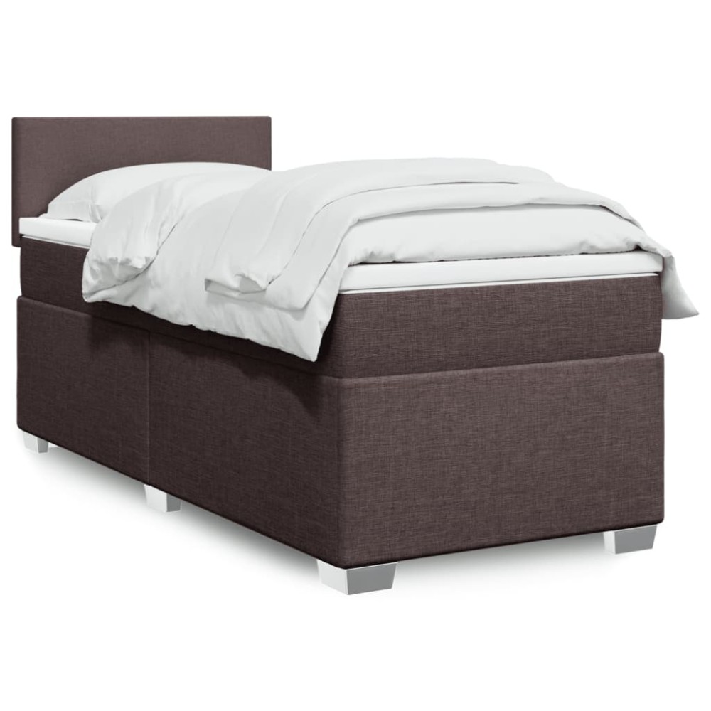 vidaXL Κρεβάτι Boxspring με Στρώμα Σκούρο Καφέ 90x200 εκ. Υφασμάτινο