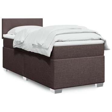 vidaXL Κρεβάτι Boxspring με Στρώμα Σκούρο Καφέ 90x200 εκ. Υφασμάτινο