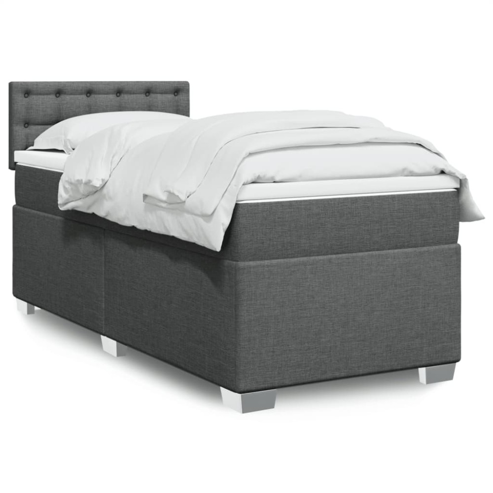 vidaXL Κρεβάτι Boxspring με Στρώμα Σκούρο Γκρι 90x200 εκ. Υφασμάτινο