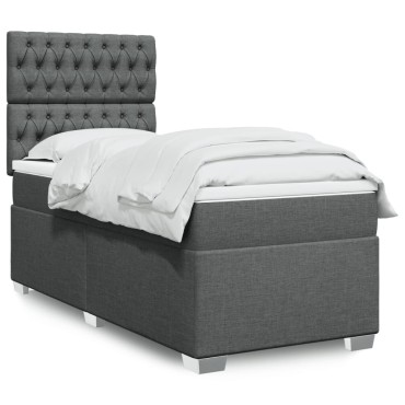 vidaXL Κρεβάτι Boxspring με Στρώμα Σκούρο Γκρι 90x200 εκ. Υφασμάτινο