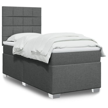 vidaXL Κρεβάτι Boxspring με Στρώμα Σκούρο Γκρι 90x200 εκ. Υφασμάτινο