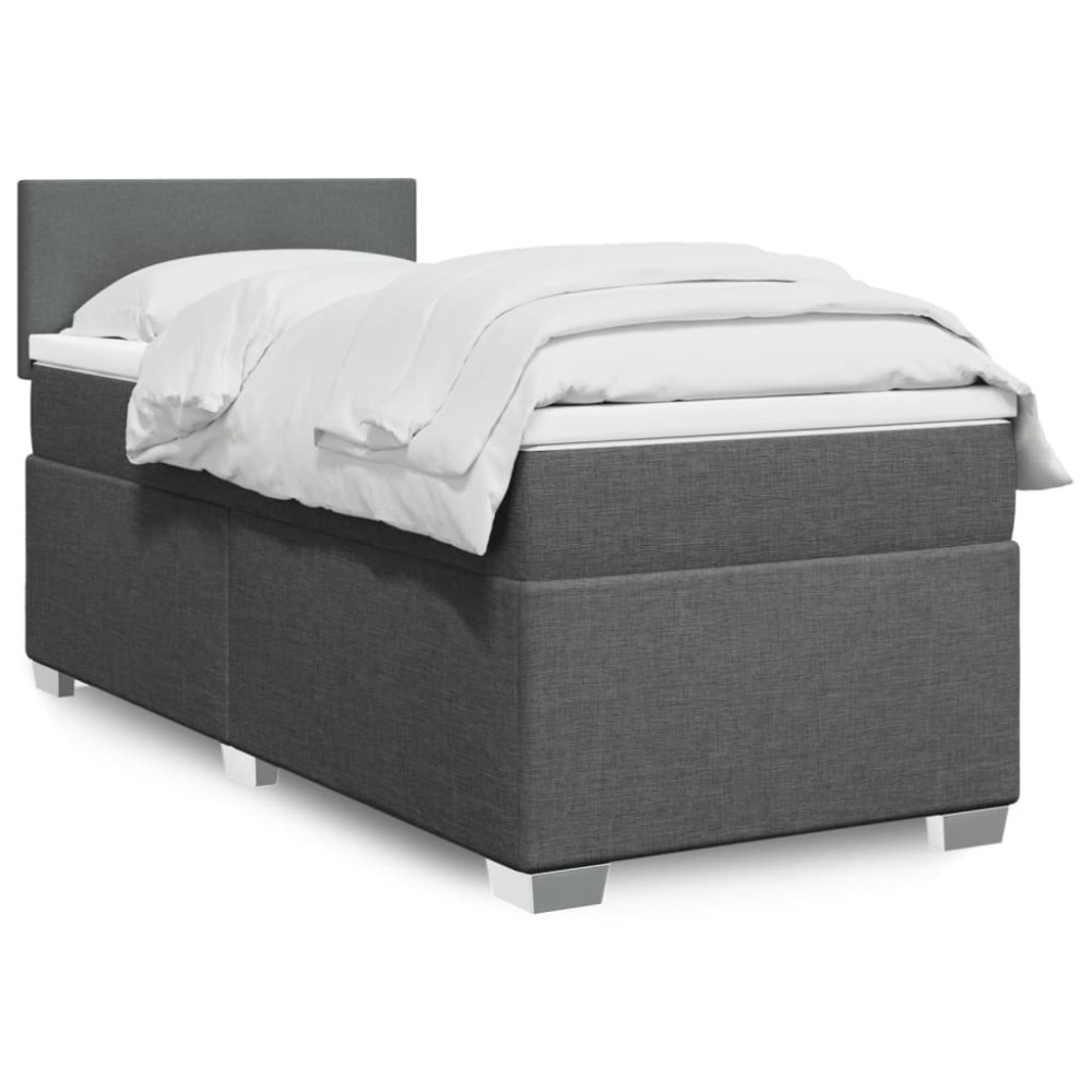 vidaXL Κρεβάτι Boxspring με Στρώμα Σκούρο Γκρι 90x200 εκ. Υφασμάτινο