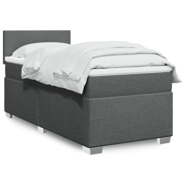 vidaXL Κρεβάτι Boxspring με Στρώμα Σκούρο Γκρι 90x200 εκ. Υφασμάτινο