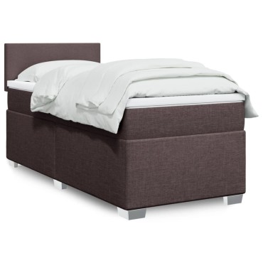 vidaXL Κρεβάτι Boxspring με Στρώμα Σκούρο Καφέ 90x200 εκ. Υφασμάτινο