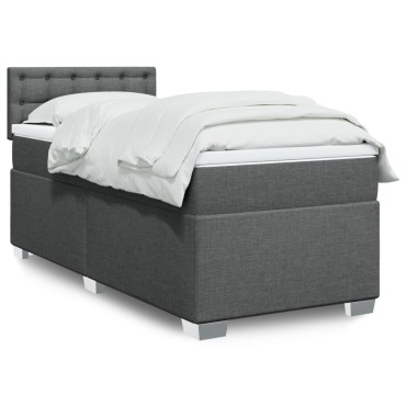 vidaXL Κρεβάτι Boxspring με Στρώμα Σκούρο Γκρι 90x200 εκ. Υφασμάτινο
