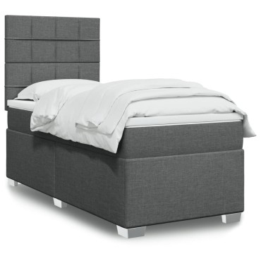 vidaXL Κρεβάτι Boxspring με Στρώμα Σκούρο Γκρι 90x200 εκ. Υφασμάτινο