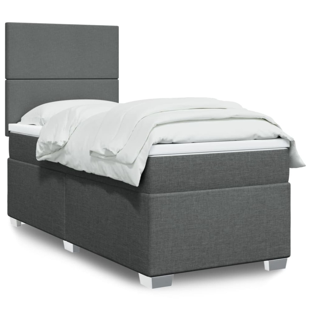 vidaXL Κρεβάτι Boxspring με Στρώμα Σκούρο Γκρι 90x200 εκ. Υφασμάτινο