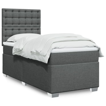 vidaXL Κρεβάτι Boxspring με Στρώμα Σκούρο Γκρι 90x200 εκ. Υφασμάτινο