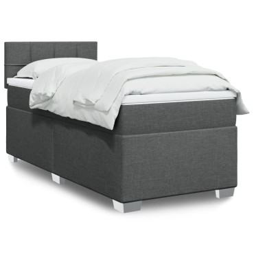 vidaXL Κρεβάτι Boxspring με Στρώμα Σκούρο Γκρι 90x200 εκ. Υφασμάτινο
