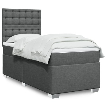 vidaXL Κρεβάτι Boxspring με Στρώμα Σκούρο Γκρι 90x200 εκ. Υφασμάτινο