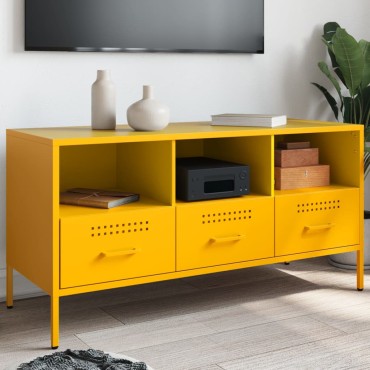 vidaXL Έπιπλο Τηλεόρασης Μουσταρδί Κίτρινο 100,5x39x50,5cm από Ατσάλι