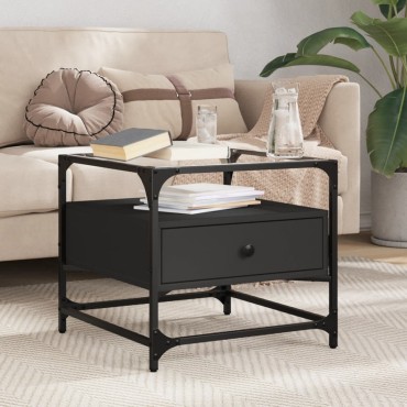 vidaXL Τραπεζάκι Σαλονιού Μαύρο 50x50x45cm με Γυάλινες Πόρτες 1 τεμ.