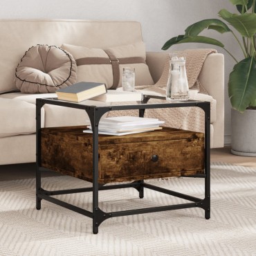 vidaXL Τραπεζάκι Σαλονιού Καπνιστή Δρυς 50x50x45cm με Γυάλινες Πόρτες 1 τεμ.