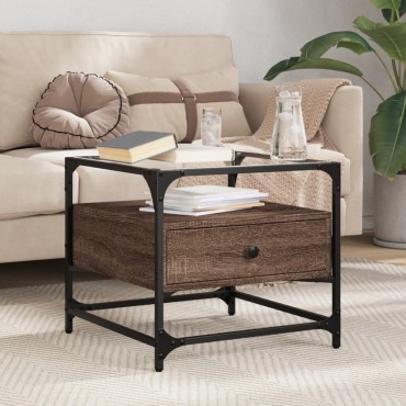 vidaXL Τραπεζάκι Σαλονιού Καφέ Δρυς 50x50x45cm με Γυάλινες Πόρτες 1 τεμ.