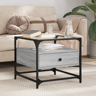 vidaXL Τραπεζάκι Σαλονιού Sonoma Γκρι 50x50x45cm με Γυάλινες Πόρτες 1 τεμ.