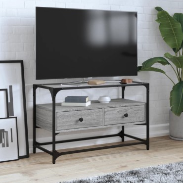 vidaXL Έπιπλο Τηλεόρασης Γυάλ Επιφάνεια Γκρι Sonoma 80x35x51cm Επ Ξύλο
