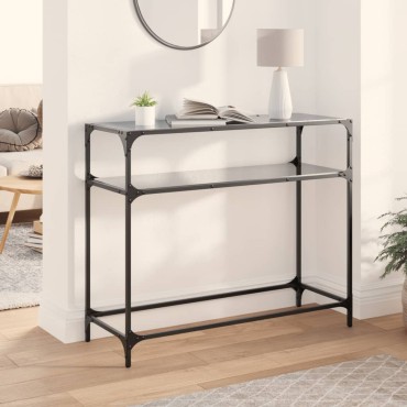 vidaXL Τραπέζι Κονσόλα Επιφάνεια Μαύρο Γυαλί 98x35x81cm Ατσάλι
