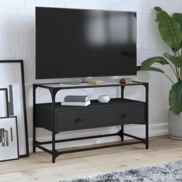 vidaXL Έπιπλο Τηλεόρασης Γυάλ Επιφάνεια Μαύρο 80x35x51cm Επ Ξύλο