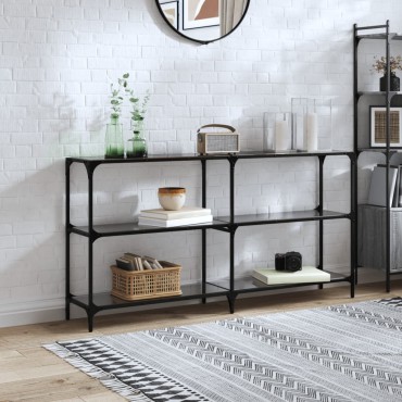 vidaXL Τραπέζι Κονσόλα Επιφάνεια Μαύρο Γυαλί 158,5x30x81cm Ατσάλι