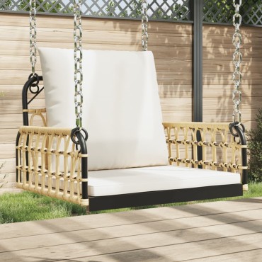 vidaXL Κουνιστή Καρέκλα 63x58x39cm Συνθ. Ρατάν & Ατσάλι με Μαξιλάρια
