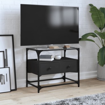 vidaXL Έπιπλο Τηλεόρασης Γυάλ Επιφάνεια Μαύρο 60x35x51cm Επ Ξύλο