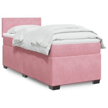vidaXL Κρεβάτι Boxspring με Στρώμα Ροζ 100x200cm Βελούδινο 1 τεμ. - Μονό